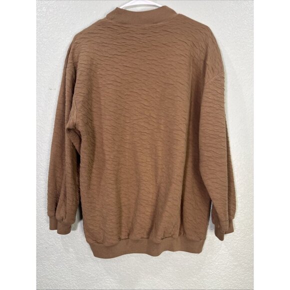Donna Toran Vtg Crewneck Sweater Womens XL Brown Embroidered Music Crinkle Knit - Picture 3 of 8